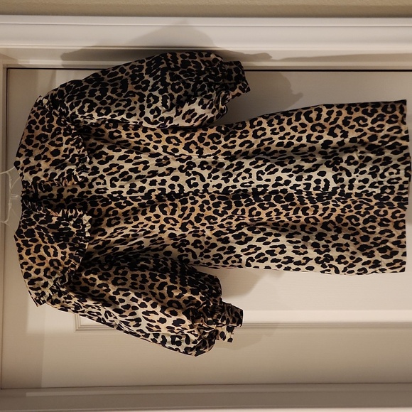 Ganni Leopard Print Puff Sleeve Collar Dress Size 4 - Picture 4 of 12